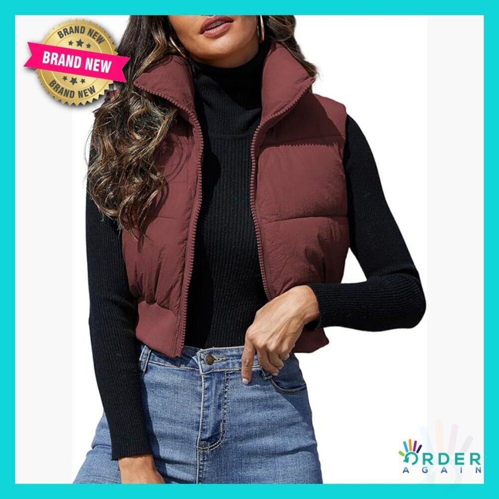 Cropped Puffer Vest Lightweight Quilted Sleeveless Jacket Chic Winter Outerwear
